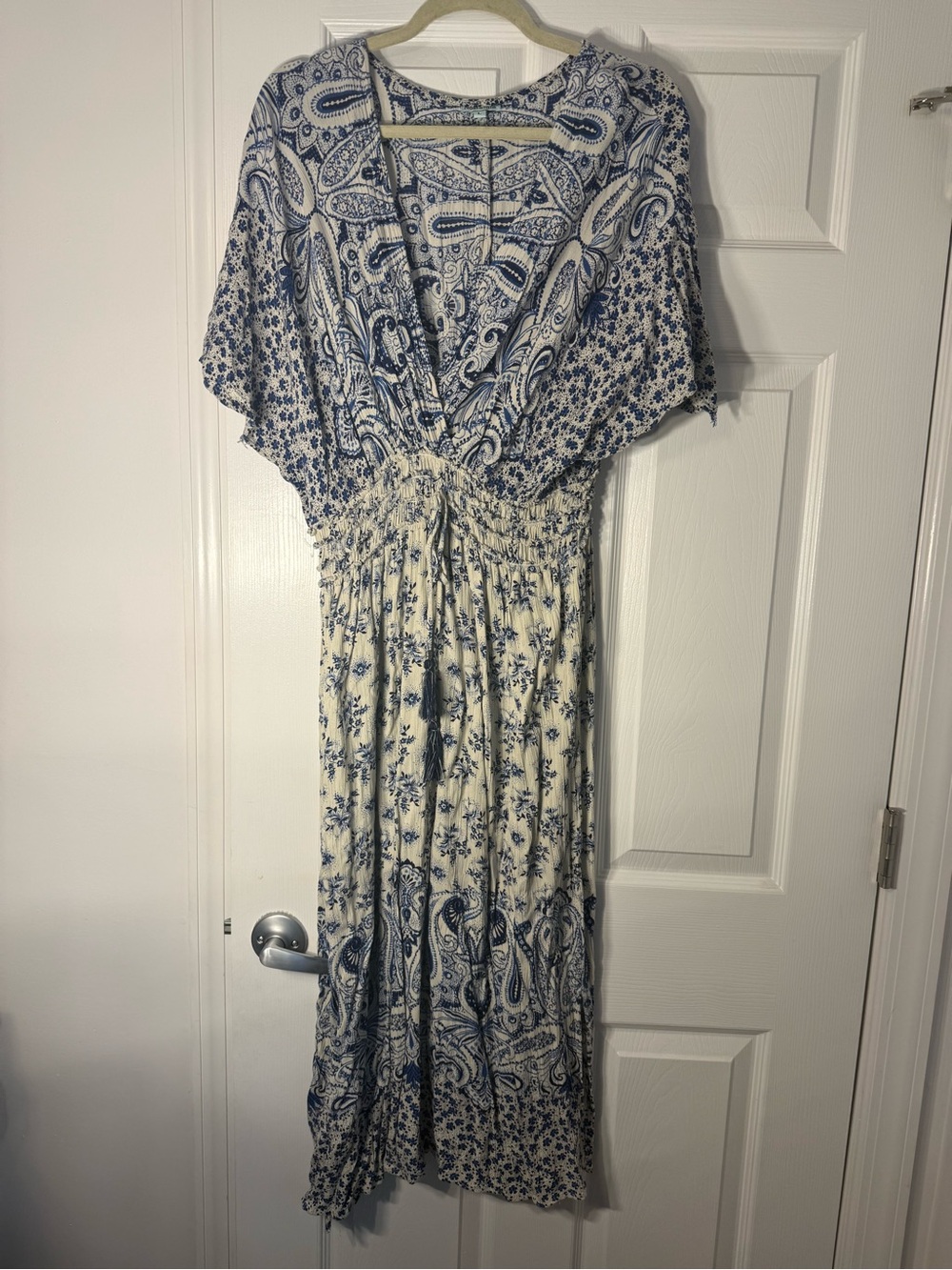 Nostalgia Blue and Cream Paisley Maxi Dress